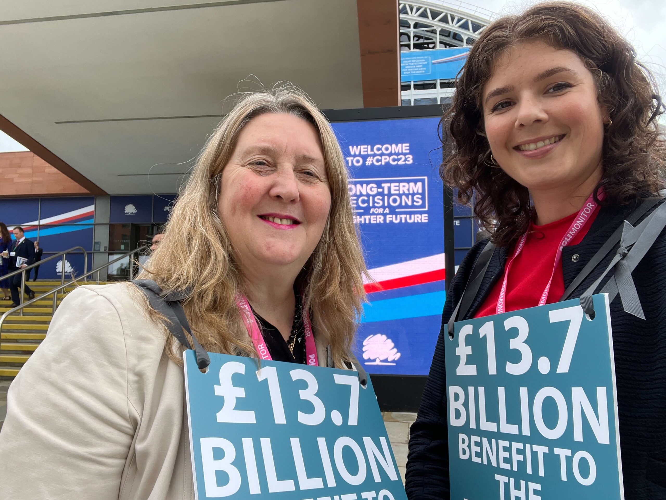 Helen Milner OBE, CEO of Good Things Foundation, and Natasha Bright-Wray, Associate Director of Communications, pictured at the Conservative Party Conference 2023.